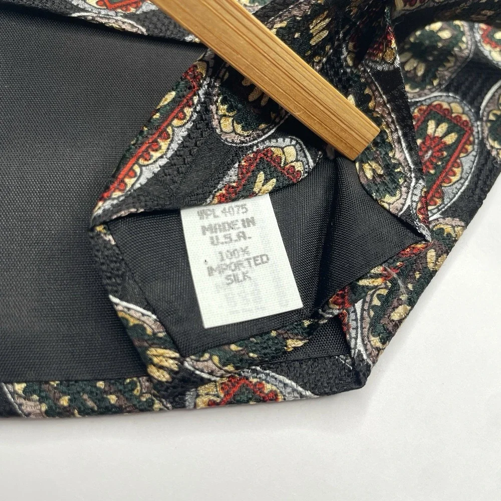 Vintage Oscar‎ de la Renta Tie Geometric Pattern Black 100% Silk Business Formal